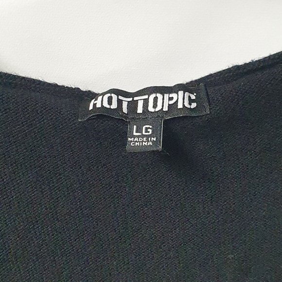 Hot Topic Black & White Skull Goth Punk Ruffle Hooded Cardigan Size Large - Picture 7 of 11